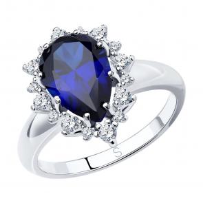 Серебряное кольцо SOKOLOV с фианитом и сапфировым корундом 88010017 фото