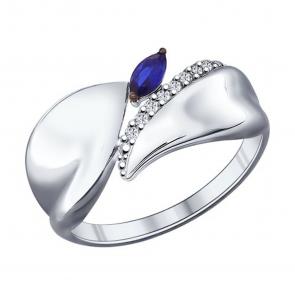 Серебряное кольцо SOKOLOV с фианитом и сапфировым корундом 88010018 фото