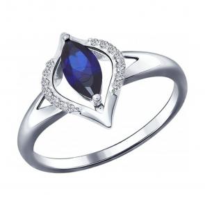 Серебряное кольцо SOKOLOV с фианитом и сапфировым корундом 88010027 фото