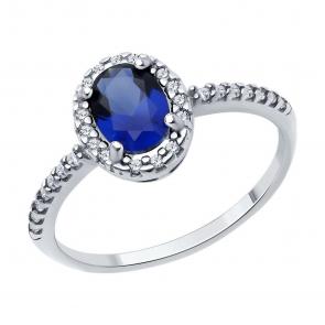 Серебряное кольцо SOKOLOV с фианитом и сапфировым корундом 88010075-91 фото