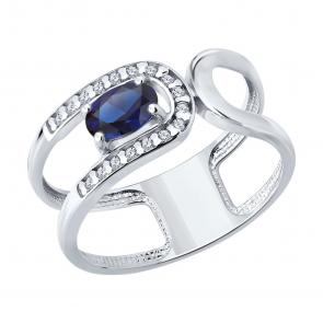 Серебряное кольцо SOKOLOV с фианитом и сапфировым корундом 88010079 фото