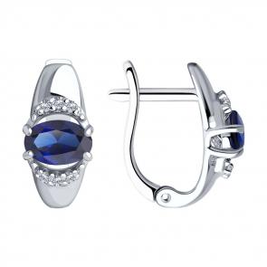 Серебряные серьги SOKOLOV с фианитом и сапфировым корундом 88020005 фото
