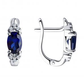 Серебряные серьги SOKOLOV с фианитом и сапфировым корундом 88020007 фото