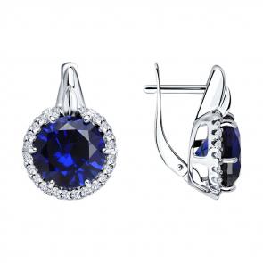 Серебряные серьги SOKOLOV с фианитом и сапфировым корундом 88020008 фото