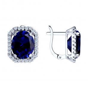 Серебряные серьги SOKOLOV с фианитом и сапфировым корундом 88020010 фото