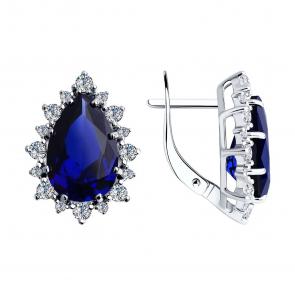 Серебряные серьги SOKOLOV с фианитом и сапфировым корундом 88020018 фото