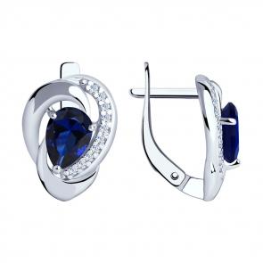 Серебряные серьги SOKOLOV с фианитом и сапфировым корундом 88020046 фото