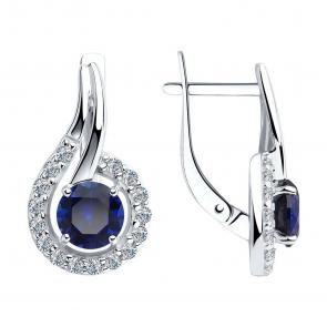 Серебряные серьги SOKOLOV с фианитом и сапфировым корундом 88020065-91 фото