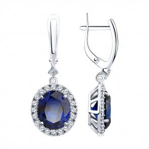 Серебряные серьги SOKOLOV с фианитом и сапфировым корундом 88020069 фото