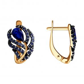 Серьги из золочёного серебра SOKOLOV с фианитом и сапфировым корундом 88020078 фото