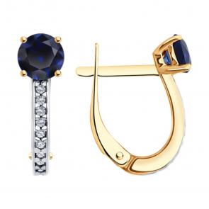 Серьги из золочёного серебра SOKOLOV с фианитом и сапфировым корундом 88020079-91 фото