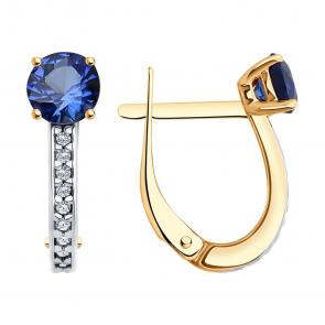 Серьги из золочёного серебра SOKOLOV с фианитом и сапфировым корундом 88020079 фото