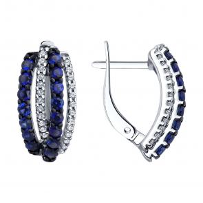 Серебряные серьги SOKOLOV с фианитом и сапфировым корундом 88020083 фото