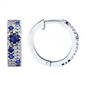 Серебряные серьги SOKOLOV с фианитом и сапфировым корундом 88020084 фото