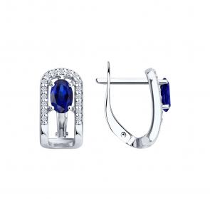 Серебряные серьги SOKOLOV с фианитом и сапфировым корундом 88020085 фото