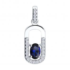Серебряная подвеска SOKOLOV с фианитом и сапфировым корундом 88030019 фото