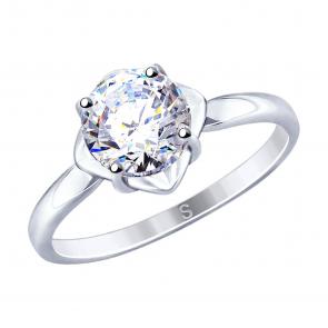 Помолвочное кольцо из серебра SOKOLOV с Swarovski 89010115 фото