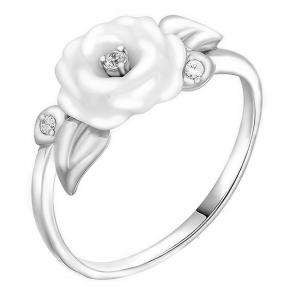 Серебряное кольцо Золотые узоры с керамикой и цирконием 90-01-5815-00 фото