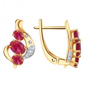 Золотые серьги Александра с бриллиантом и рубином 9020001ск-2 фото