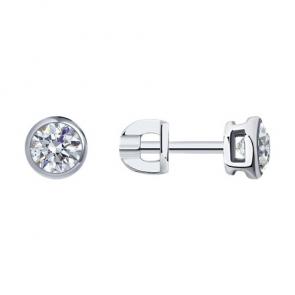 Серьги из белого золота SOKOLOV с бриллиантом выращенным 9020033-5 фото