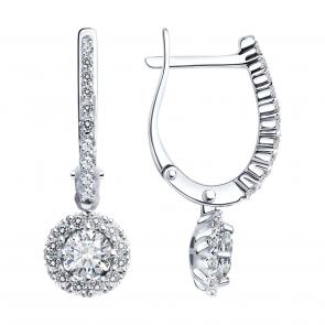 Серьги из белого золота SOKOLOV с бриллиантом выращенным 9020070-5 фото