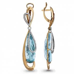 Золотые серьги AQUAMARINE с топазом и бриллиантом 9044610712 фото