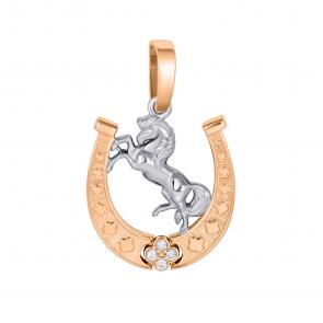Подвеска Символ года Лошадь из комбинированного золота Primossa с бриллиантом 9141062Б фото