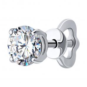 Одиночная серьга из белого золота SOKOLOV с бриллиантом выращенным 9170007-3-5 фото
