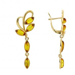 Золотые серьги Дарвин с янтарём 919040095ac-ск фото