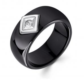 Серебряное кольцо Золотые узоры с керамикой и цирконием 92-01-0058-00 фото