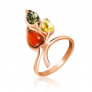 Кольцо из золочёного серебра Дарвин с янтарём 920062011aa-микс фото