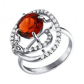 Серебряное кольцо SOKOLOV с фианитом и гранатом 92010549 фото
