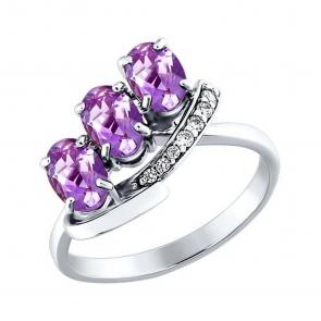 Серебряное кольцо SOKOLOV с фианитом и аметистом 92010605 фото