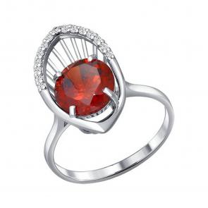 Серебряное кольцо SOKOLOV с фианитом и гранатом 92010646 фото