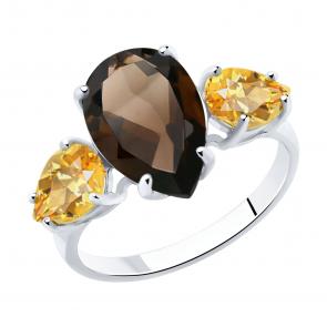 Серебряное кольцо SOKOLOV с цитрином и раухтопазом 92010999 фото