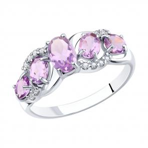 Серебряное кольцо SOKOLOV с фианитом и аметистом 92011011 фото