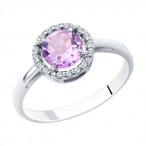 Серебряное кольцо SOKOLOV с фианитом и аметистом 92011020 фото