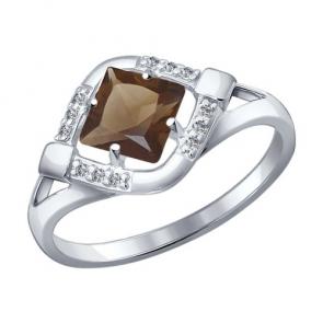 Серебряное кольцо SOKOLOV с фианитом и раухтопазом 92011085 фото