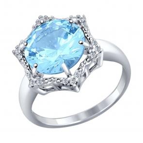 Серебряное кольцо SOKOLOV с ситаллом цвета Топаз и фианитом 92011128 фото