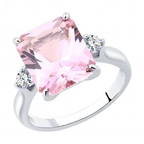 Серебряное кольцо SOKOLOV с ситаллом цвета Морганит и фианитом 92011271-91 фото