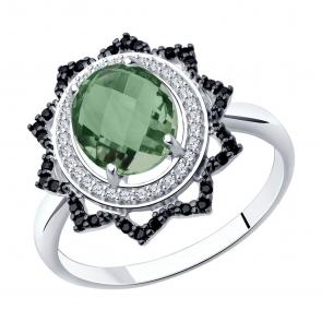 Серебряное кольцо SOKOLOV с фианитом и кварцем 92011278 фото