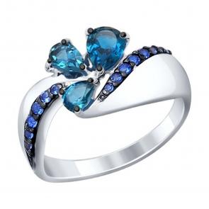 Серебряное кольцо SOKOLOV с фианитом и Лондон топазом 92011287 фото