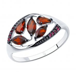 Серебряное кольцо SOKOLOV с гранатом и рубиновым корундом 92011348 фото