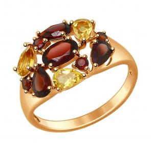 Кольцо из золочёного серебра SOKOLOV с цитрином и гранатом 92011385 фото