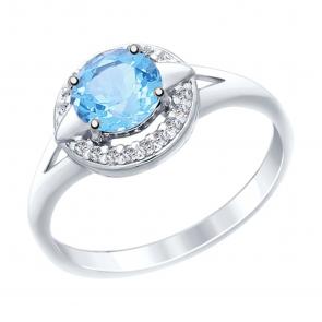 Серебряное кольцо SOKOLOV с топазом и фианитом 92011458 фото