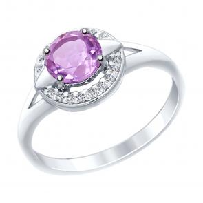 Серебряное кольцо SOKOLOV с фианитом и аметистом 92011460 фото