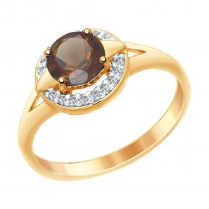 Кольцо из золочёного серебра SOKOLOV с фианитом и раухтопазом 92011462 фото