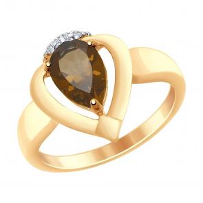 Кольцо из золочёного серебра SOKOLOV с фианитом и раухтопазом 92011468 фото
