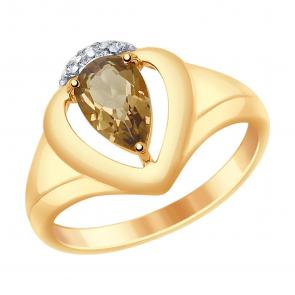 Кольцо из золочёного серебра SOKOLOV с фианитом и раухтопазом 92011473 фото