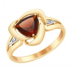 Кольцо из золочёного серебра SOKOLOV с фианитом и гранатом 92011480 фото